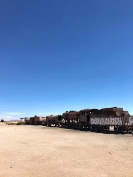 Old train in desert Foto stock