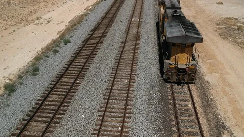 Old train on deserted train tracks - drone shot Video stock 107879488
