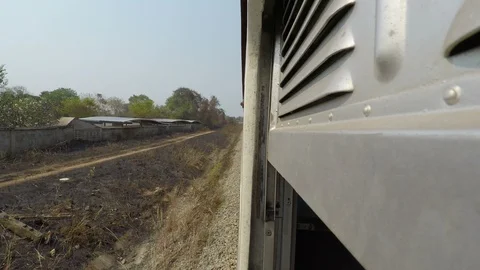 Old Train Driving Through Rural Countryside Window POV Stock Footage 127599056