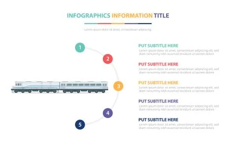 Old train infographic template concept with five points list and various colo Stock Illustration