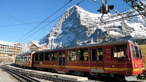 Old Train To Jungfraujoch, Kleine Scheidegg, Jungfrau Region, Bernese Oberland Stock Footage