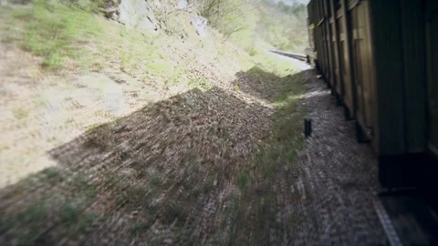 Old train moves on rails Vídeo Stock 93342885