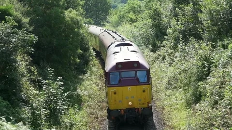 Old train on the NYMR passing under a bridge Stock Footage 251119324