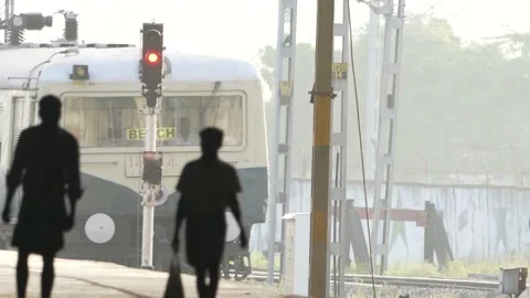 The old train on the railway and the prospective passengers Video stock 146205331