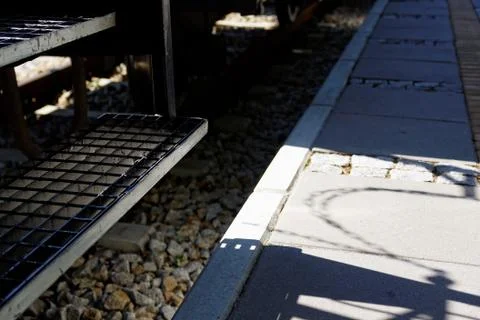 Old train standing at the station. Stock Photos
