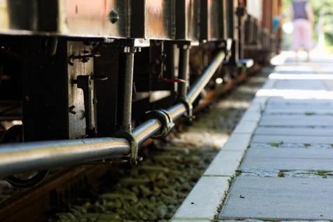 Old train standing at the station. Stock Photos