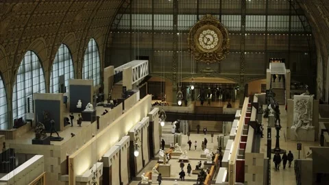 Old train station converted to iconic museum in Paris Slow Motion 4k 30p Stock Footage 170923586