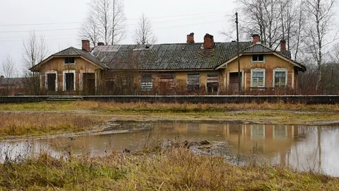 Old train station, front view Stock Footage 119575578