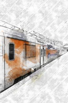 Old train station in Lisbon Stock Illustration