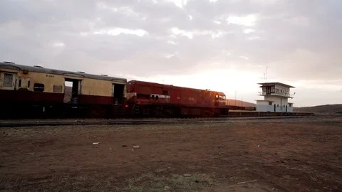 Old train stopped against the sun Stock Footage 90230632