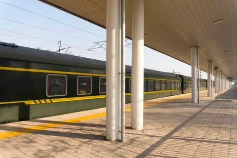 Old train stops at the train station Stock Photos