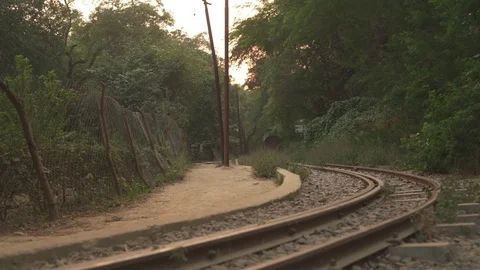 Old Train Track In The Sun. Stock Footage 97889157