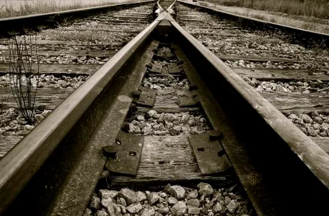 Old Train Tracks Merging Stock Photos