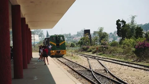 Old train at a train station in Vietnam Stock Footage 132167580