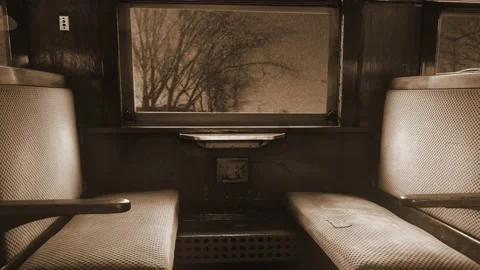 Old Train Travel Window View Interior Empty Seats Film Damage Effect Stock Footage 160118185