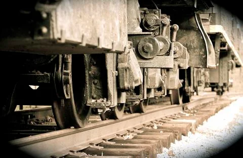 The old train wheels movement Stock Photos