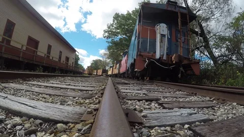 Old train yard with moving clouds timelapse Video stock 95760821