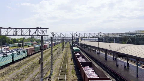 Old trains in rail yard train station. Railway transportation concept. Stock Footage 202161184