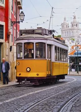 Old tram in lisbon Stock Photos