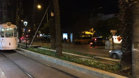  Old Tram moving in a central area of Kaleici Stock Footage 61559482