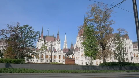 Old tram passing Kossuth Lajos square in Budapest, Hungary Stock Footage 83476899