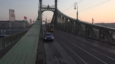 Old tram at the sreet in Budapest, Hungary.  Video stock 122492020