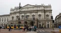 Old Tram Vintage Yellow Tramway Passing Manzoni Street People Walk Scala Milan HD Footage