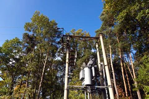 Old transformer station in the forest Stock Photos
