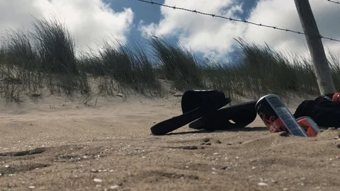 Old Trash At The Beach Stock Footage 111739558