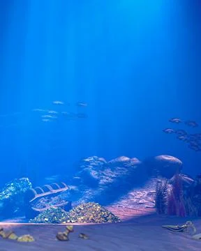 The old treasure chest sunk under the sea. The light shone out of the treas.. Stock Illustration
