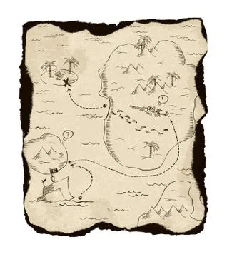 Old treasure map with burned edges. Illustrazione stock
