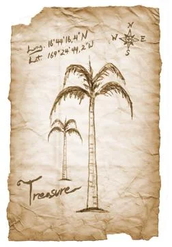 Old treasure map with burned, edges on white background. Stock Illustration