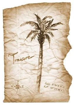 Old treasure map with burned, edges on white background. Stock Illustration