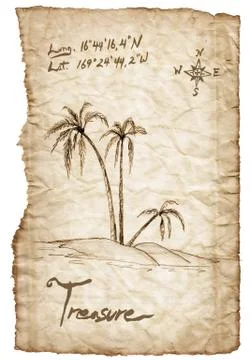 Old treasure map with burned, edges on white background. Stock Illustration