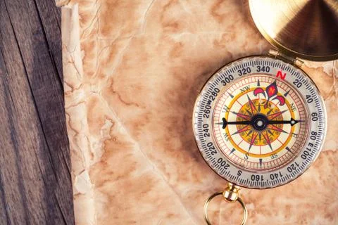 Old treasure map with compass Stock Photos