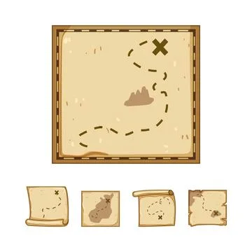 Old treasure map with dotted route and island Stock Illustration