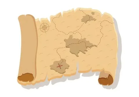Old treasure map with land and water marks in a vintage style Stock Illustration