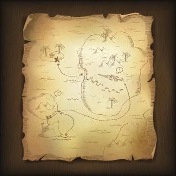 Old treasure map on wood background. vector, eps10. イラスト素材