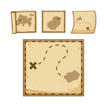 Old treasure maps with dashed path finding x mark Stockillustratie