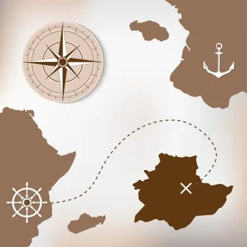 Old treasure paper map with islands Stock Illustration