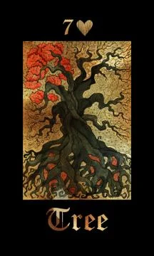 Old tree. Card of Lenormand oracle deck Gothic Mysteries. Illustrazione stock