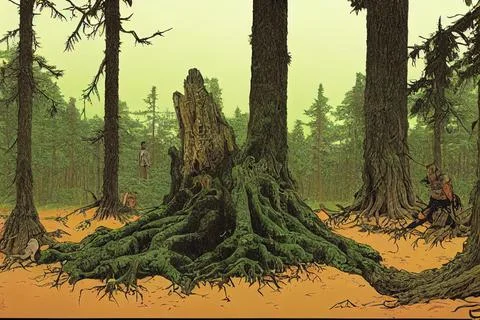 An old tree in the forest. Tree trunk in Stock Illustration
