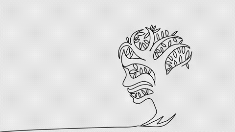 Old tree form human profile silhouette. One line drawing animation. Video clip w Stock Footage 268617907