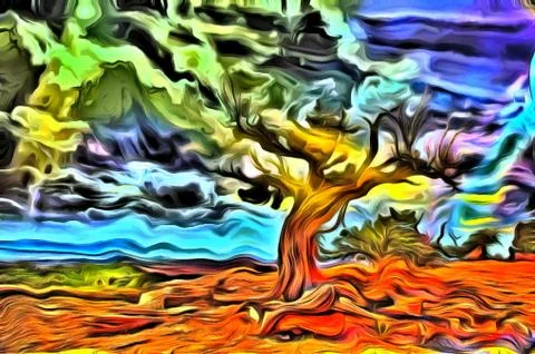 Old tree painting Stock Illustration