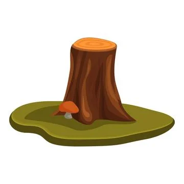 Old tree stump growing on green grass with a mushroom Stock Illustration