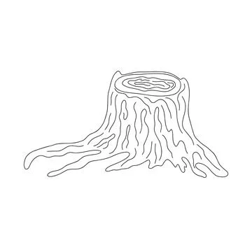 Old tree stump outline simple doodle vector illustration, linear hand drawn i Stock Illustration