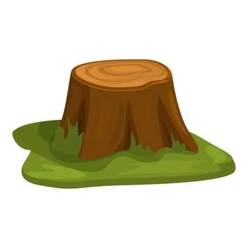 Old tree stump surrounded by grass on white background Stock Illustration