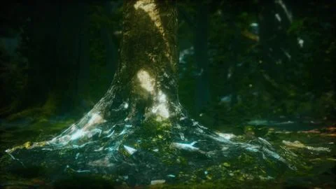 Old trees with lichen and moss in green forest Stock Illustration