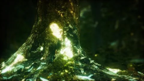 Old trees with lichen and moss in green forest Stock Illustration