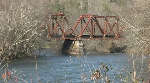OLD TRESTLE ACROSS RIVER 2 Stock Footage 11172939